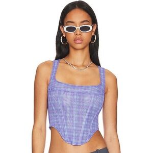 Miaou Campbell Cropped Corset in Baby Plaid Periwinkle - Sz: 2XL
